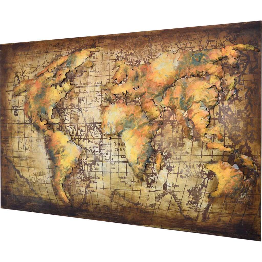 3D Metallbild Weltkarte Wandbild 120 x 80 cm