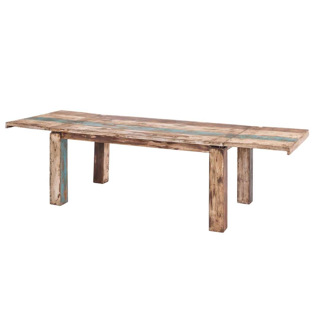 Esstisch 160 - 260 cm aus Massivholz im Vintage Look + Ansteckplatten