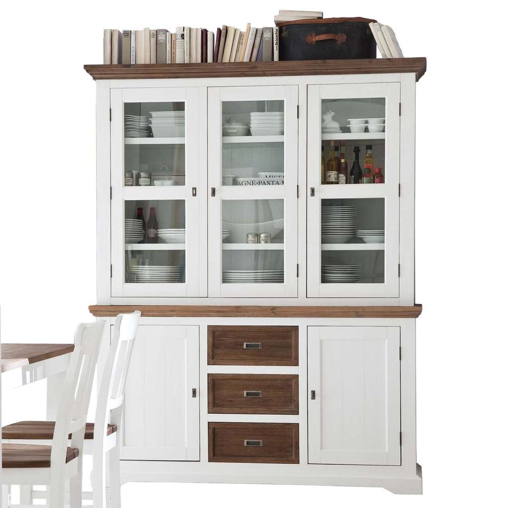 Buffet in Akazie massiv Weiß / Braun