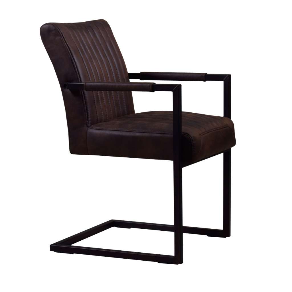 Freischwinger mit Armlehnen in Kunstleder Braun