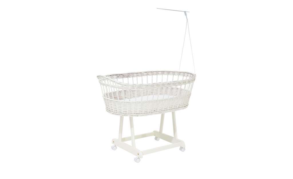 Alvi Stubenwagen  Birthe weiß ¦ weiß ¦ Vliesmatratze: Füllung: 100% Polyestervlies,, Untergestell: Kiefer massiv (lackiert), Korb: Weide handgeflochten, Himmelstange: Metall / weiß lackiert ¦ Maße (cm): B: 67 H: 76 Baby > Babymöbel > Babybetten -