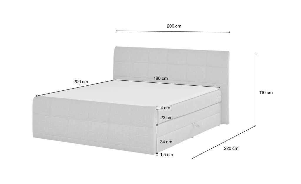 Boxspringbett 180x200 mit Bettkasten Earl ¦ beige ¦ Maße (cm): B: 200 H: 110 T: 220 Betten > Boxspringbetten > Boxspringbetten 180x200 - Höffner