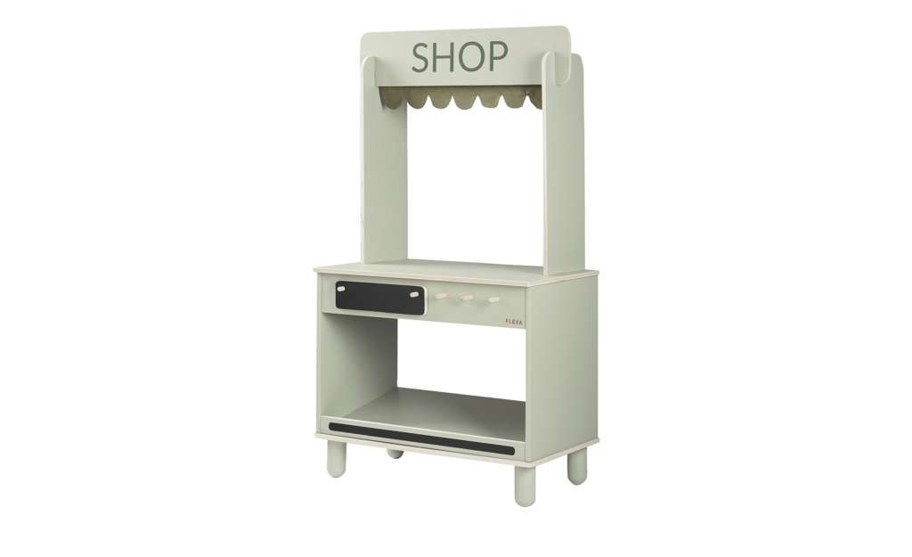FLEXA Kaufmannsladen  The Shop ¦ grün ¦ Birke massiv , Schichtholz und MDF, Oberfläche lackiert mit umweltfreundlichen wasserbasierten Lacken ¦ Maße (cm): B: 60 H: 113,5 T: 34,5 Ø: [34.5] Geschenkartikel > Geschenke für Kinder - Höffner