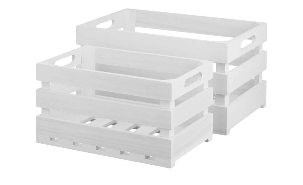 Aufbewahrungsboxen, 2er-Set ¦ weiß ¦ Paulownia, Naturprodukte ¦ Maße (cm): B: 32,5 H: 21,5 T: 17,7 Aufbewahrung > Körbe - Höffner
