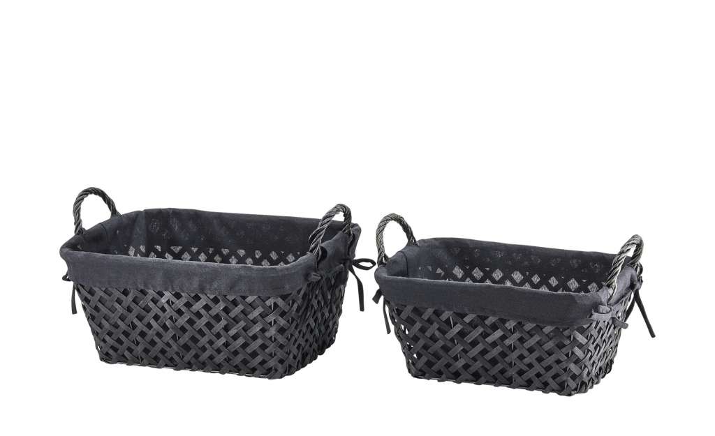 Aufbewahrungskörbe, 2er-Set ¦ schwarz ¦ Holz, Polyester ¦ Maße (cm): B: 38 H: 18 T: 28 Aufbewahrung > Körbe - Höffner