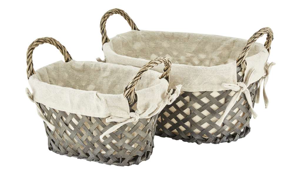 Aufbewahrungskörbe, 2er-Set ¦ grau ¦ Polyester, Baumwolle, Holz ¦ Maße (cm): B: 32 H: 22 T: 22 Aufbewahrung > Körbe - Höffner