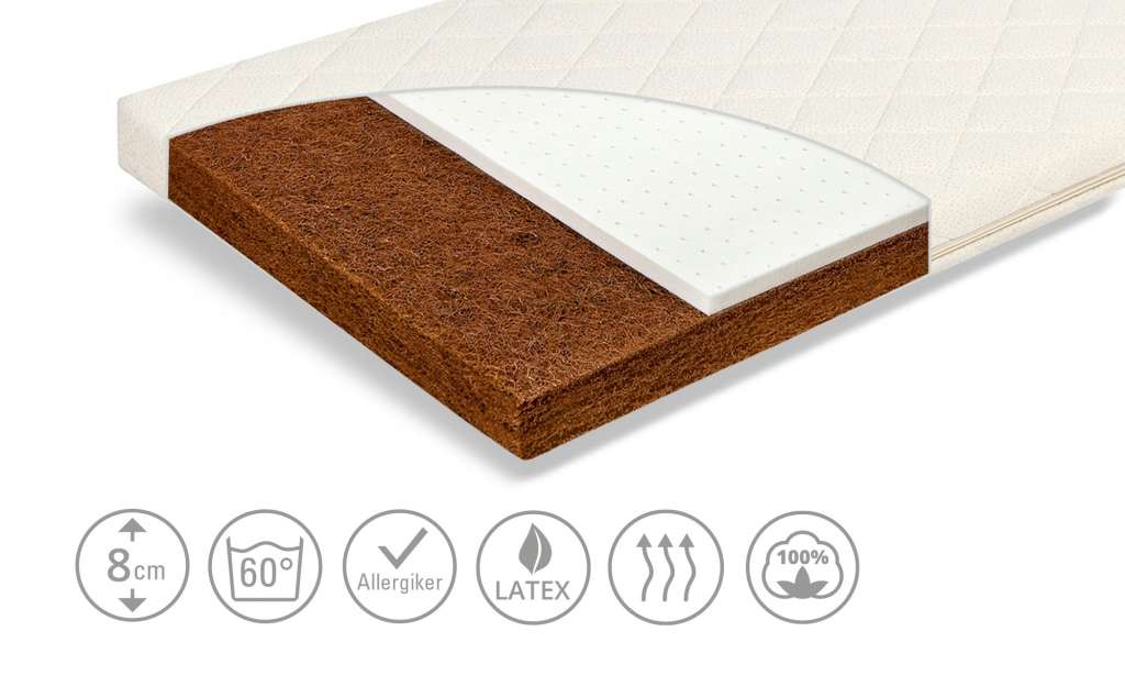 Zöllner Natur  Kindermatratze ¦ weiß ¦ Kern: 100% Naturlatex und latexiertem Kokos , Bezug: 100% Baumwolle ¦ Maße (cm): B: 70 H: 8 Baby > Babymöbel > Babymatratzen - Höffner