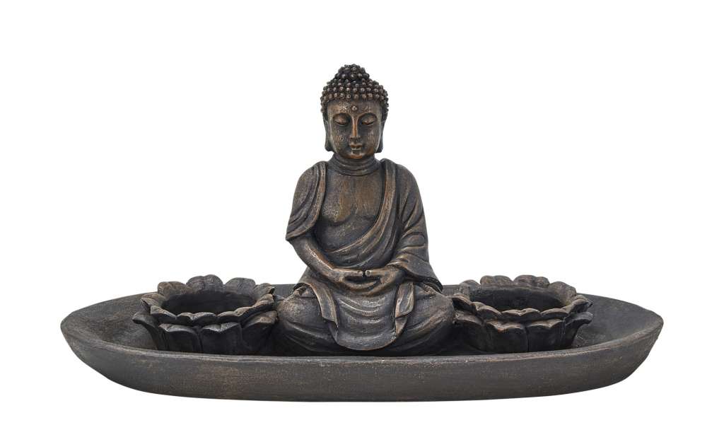 Teelichthalter  Buddha ¦ grau ¦ Polyresin (Kunstharz) ¦ Maße (cm): B: 29,5 H: 15 T: 11,5 Dekoration > Kerzen & Lichter > Kerzenständer - Höffner