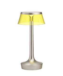 Flos - Bon Jour Unplugged Tischleuchte - chrom matt - Krone gelb - indoor