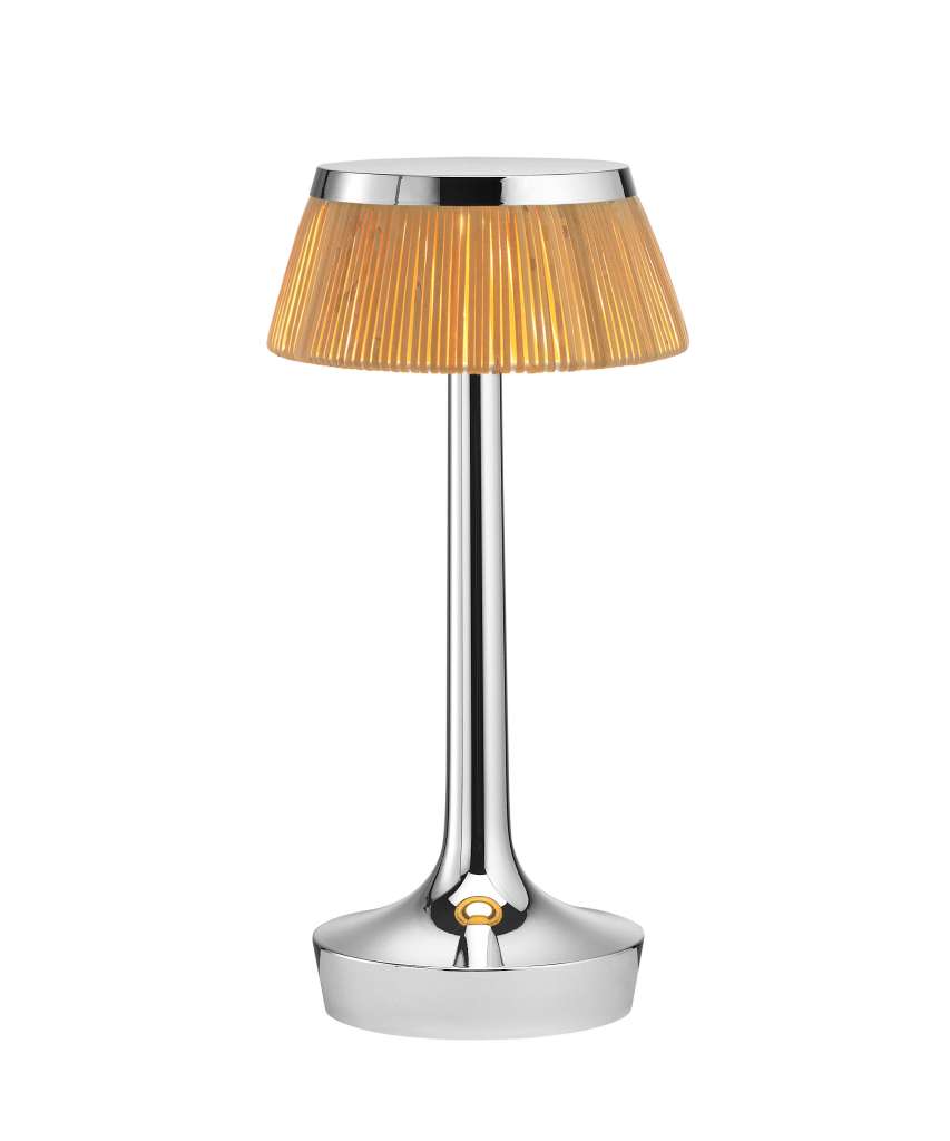 Flos - Bon Jour Unplugged Tischleuchte - chrom - Krone Rattan - indoor
