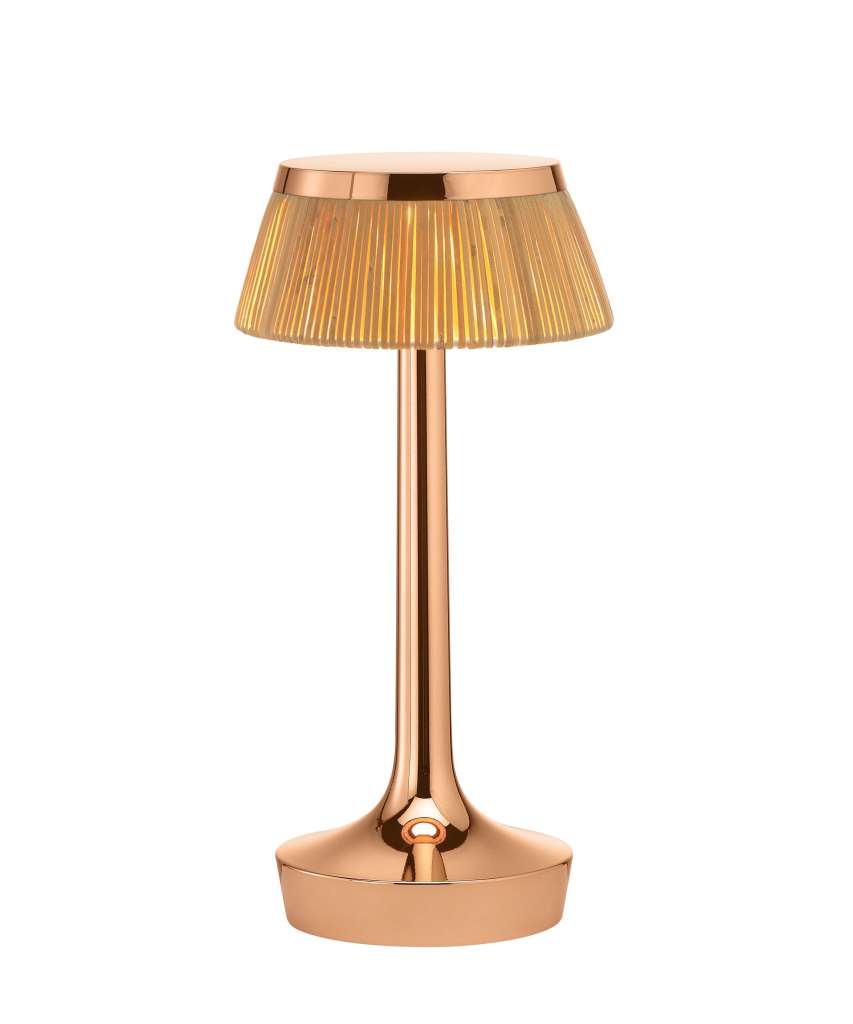 Flos - Bon Jour Unplugged Tischleuchte - kupfer - Krone Rattan - indoor