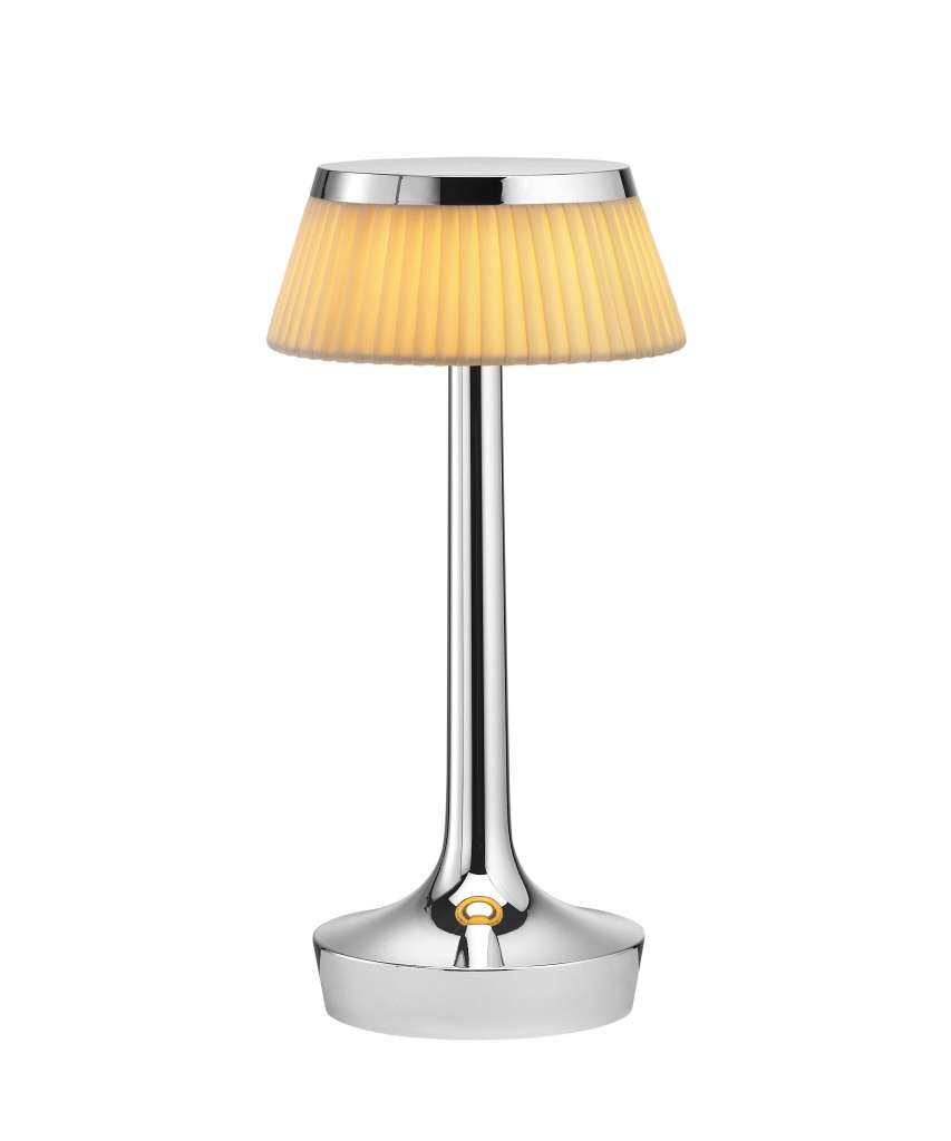Flos - Bon Jour Unplugged Tischleuchte - chrom - Krone Gewebe - indoor