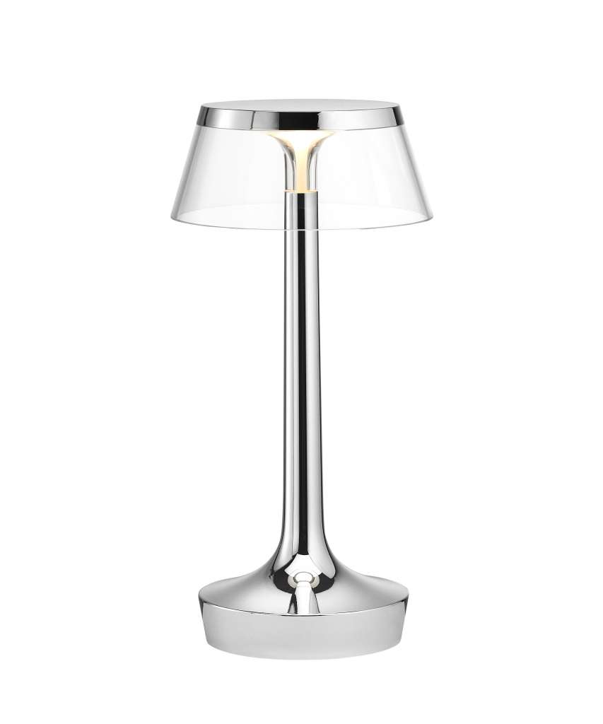 Flos - Bon Jour Unplugged Tischleuchte - chrom - Krone transparent - indoor