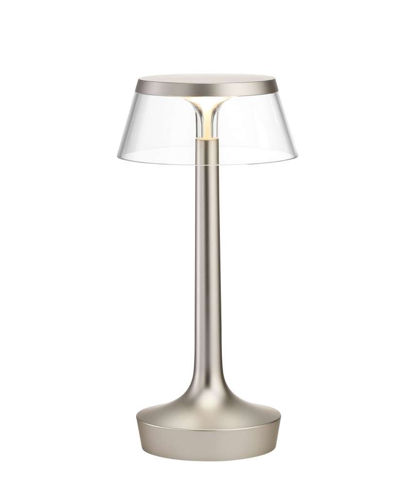 Flos - Bon Jour Unplugged Tischleuchte - chrom matt - Krone transparent - indoor