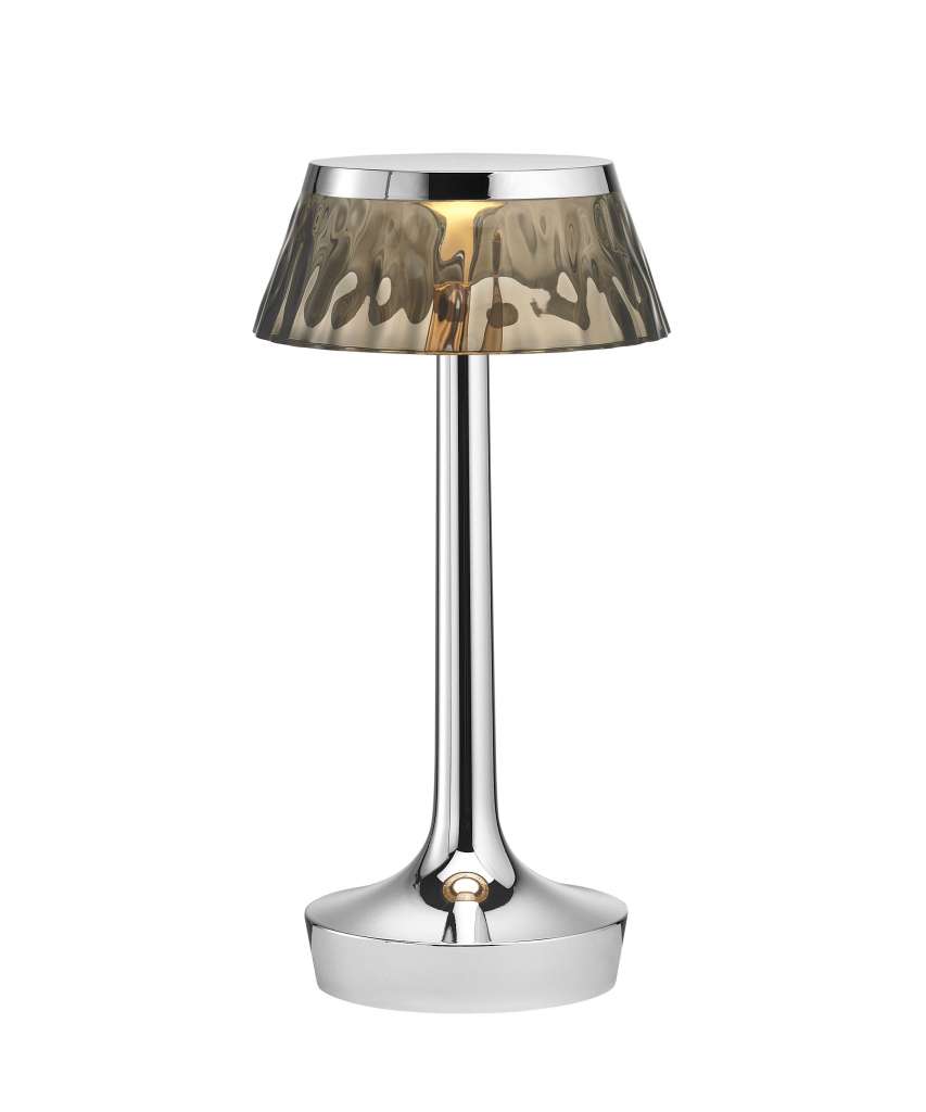 Flos - Bon Jour Unplugged Tischleuchte - chrom - Krone fumée - indoor