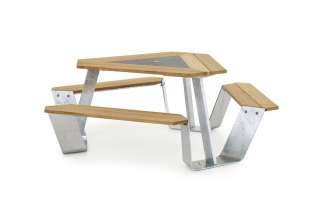 extremis - Anker Tisch - Iroko hardwood - weiße pulverbeschichtete Mittelplatte - outdoor