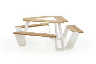 extremis - Anker Tisch weiß - H.O.T. wood - weiße pulverbeschichtete Mittelplatte - outdoor