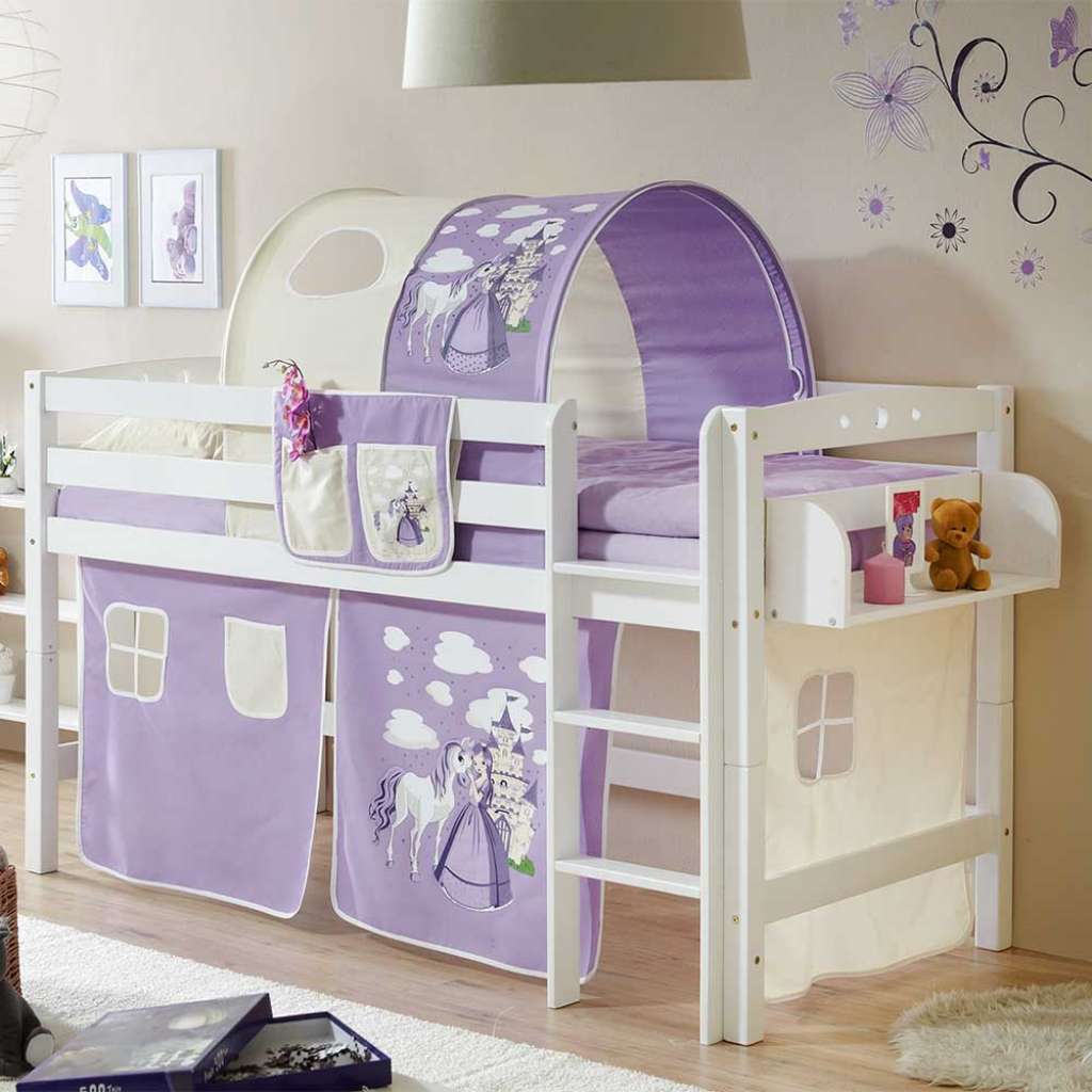 Tunnel Kinderbett im Prinzessin Design Weiß Lila
