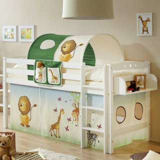 Zootier Kinderbett halbhoch Vorhang und Tunnel