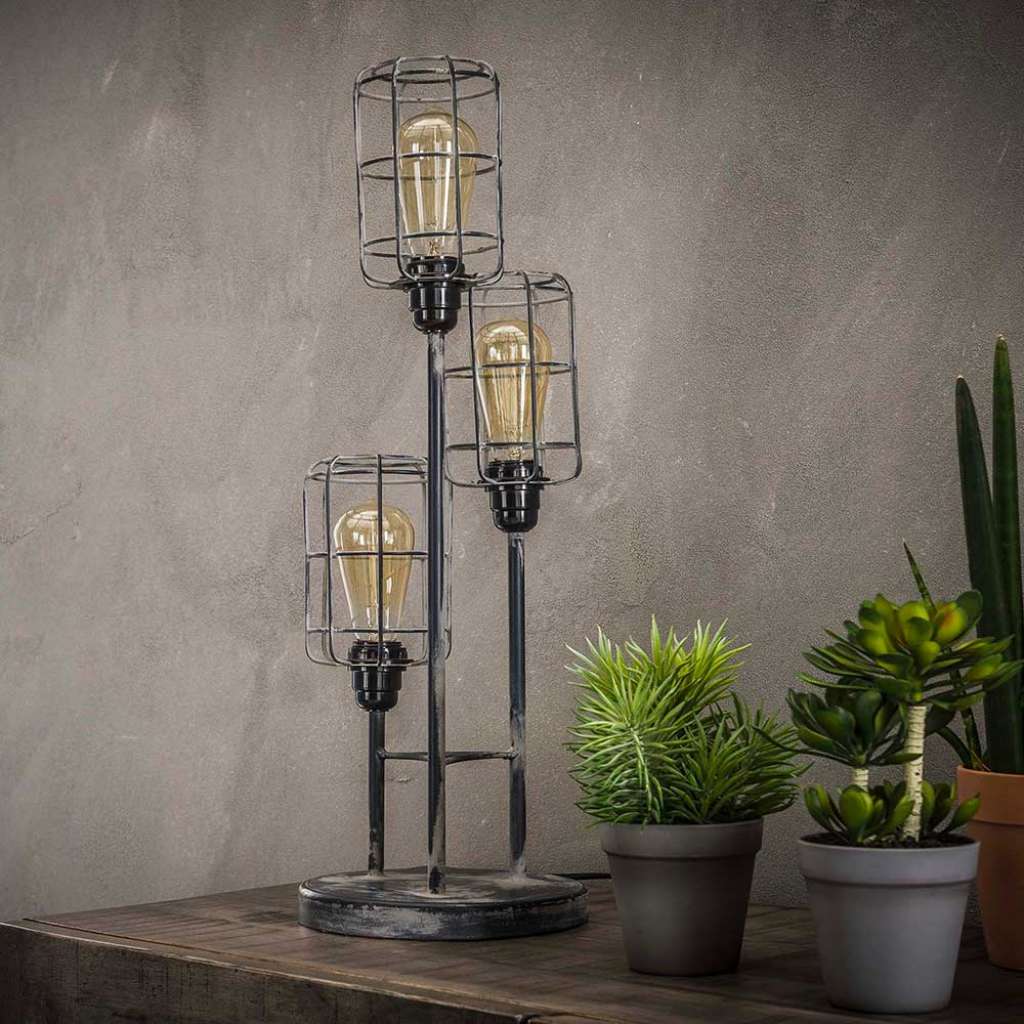 Industry Tischlampe in Beton Grau 3-flammig