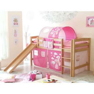 Halbhohes Kinderbett im Prinzessin Design Rutsche und Tunnel