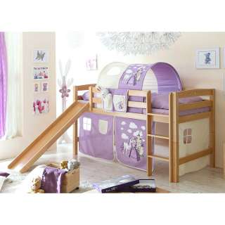 Prinzessin Hochbett mit Rutsche und Tunnel Buche Massivholz