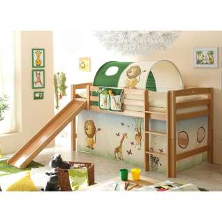 Kinderzimmer Rutschbett aus Buche Massivholz Tunnel im Zootier Design