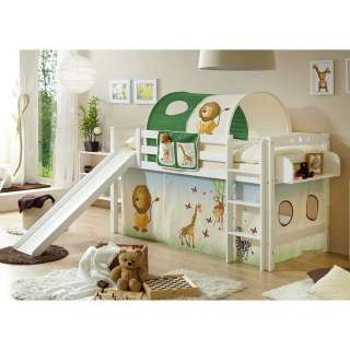 Kinderzimmer Rutschbett in Weiß Buche massiv Zootier Design