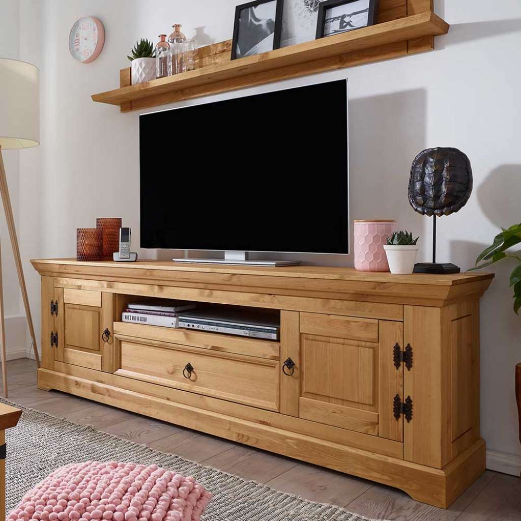 Landhaus TV Lowboard in Eichefarben Kiefer Massivholz