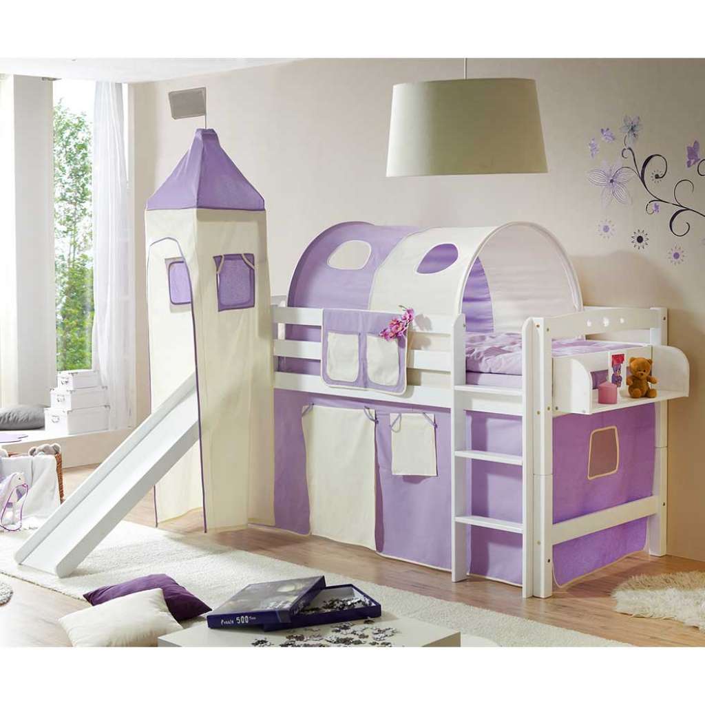 Mädchen Spielbett in Lila Weiß halbhoch