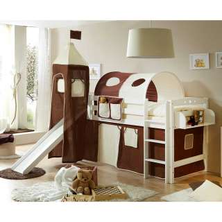 Halbhohes Spielbett im Burg Design Rutsche und Turm