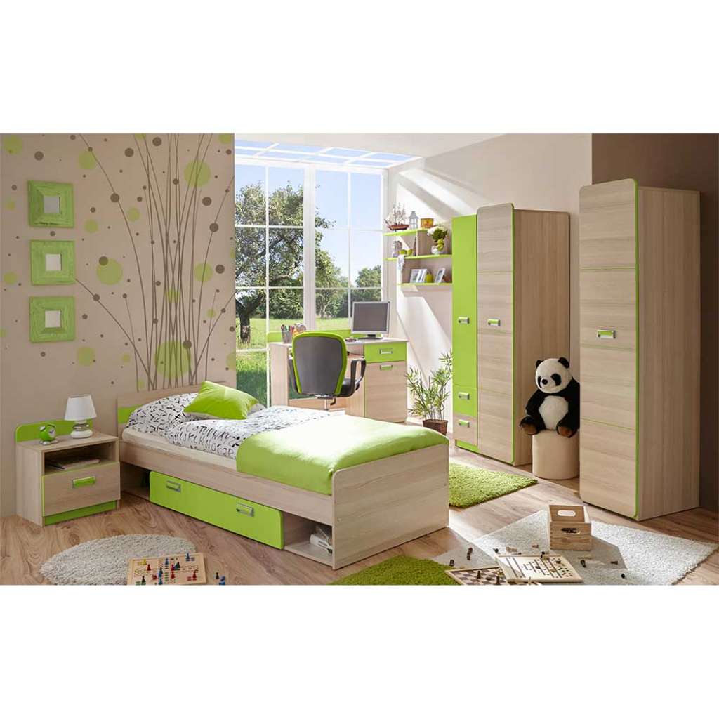 Komplettjugendzimmer in Eschefarben und Hellgrün 80x190 cm Bett (6-teilig)