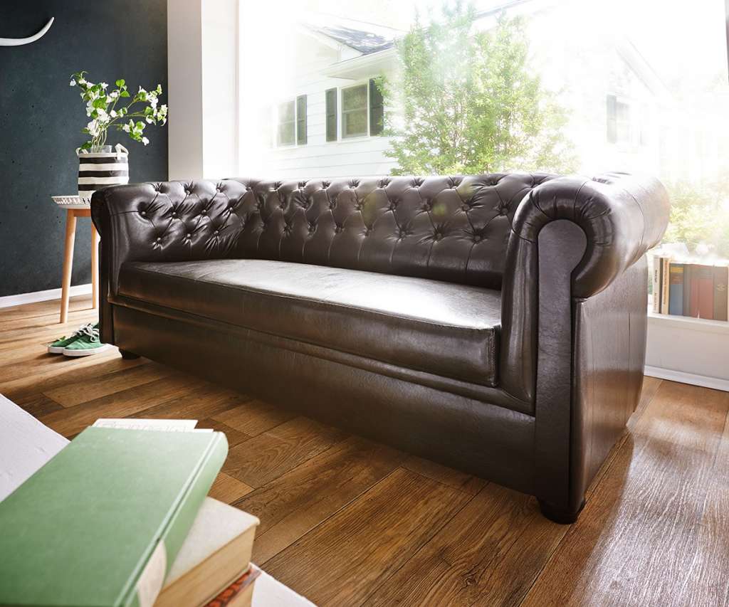 DELIFE Sofa Chesterfield 200x90 cm Braun Abgesteppt 3-Sitzer, Chesterfields