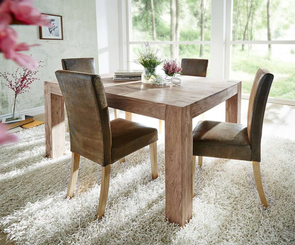 DELIFE Esstisch Indra Sheesham Natur 140x90 Beine durchgestossen, Esstische