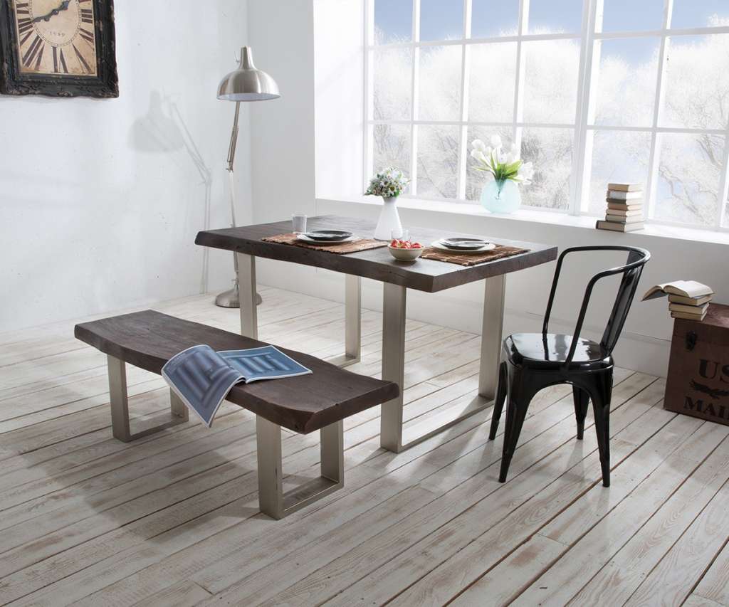 DELIFE Baumtisch Live-Edge 200x100 Akazie Tabak Platte 5,5cm Gestell schmal, Esstische, Baumkantenmöbel, Massivholzmöbel, Massivholz, Baumkante, Wolf Live Edge