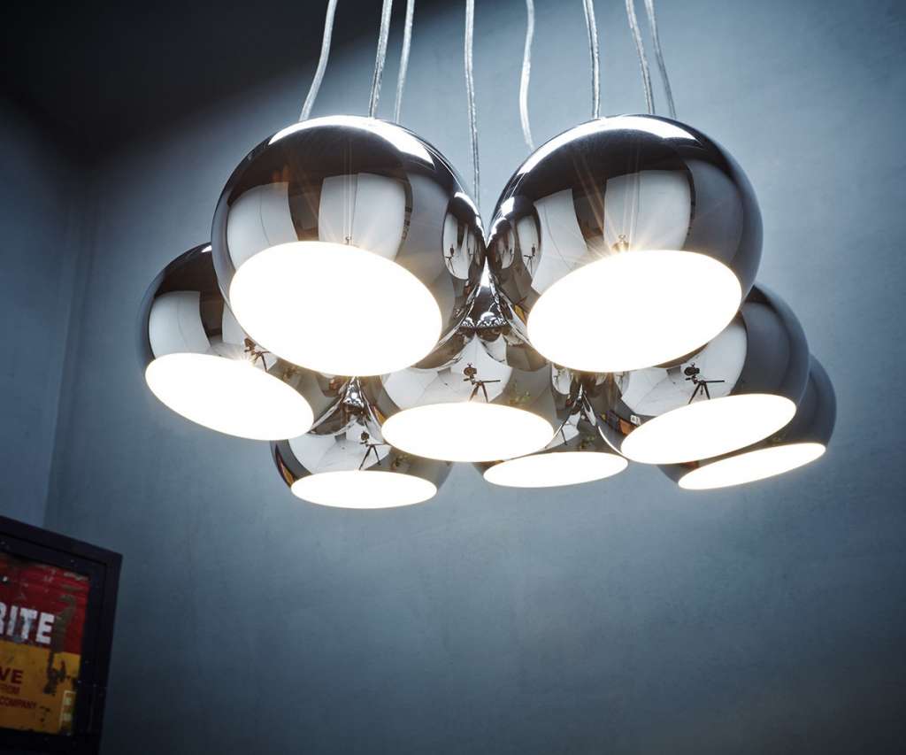 DELIFE Hängelampe Pentola 55 cm Chrom Silberfarben 8 Schirme, Hängeleuchten