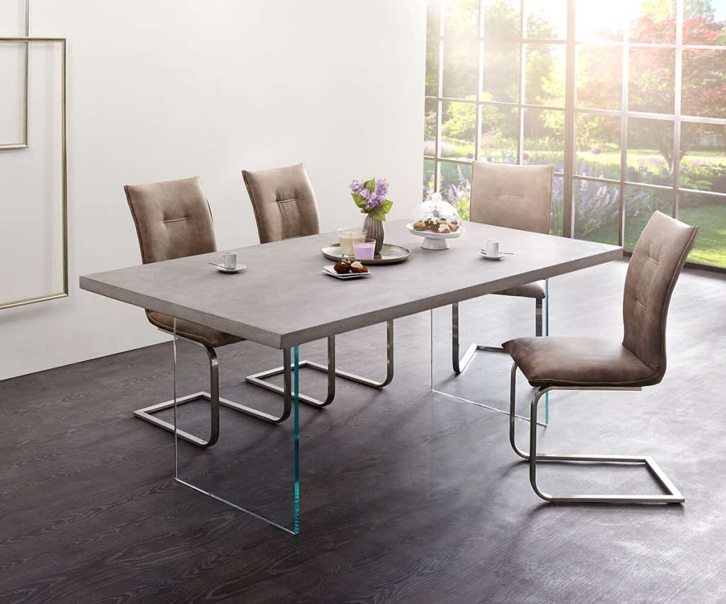 DELIFE Esstisch Cement-Edge 200x100 cm Grau Beton Glasbeine, Esstische