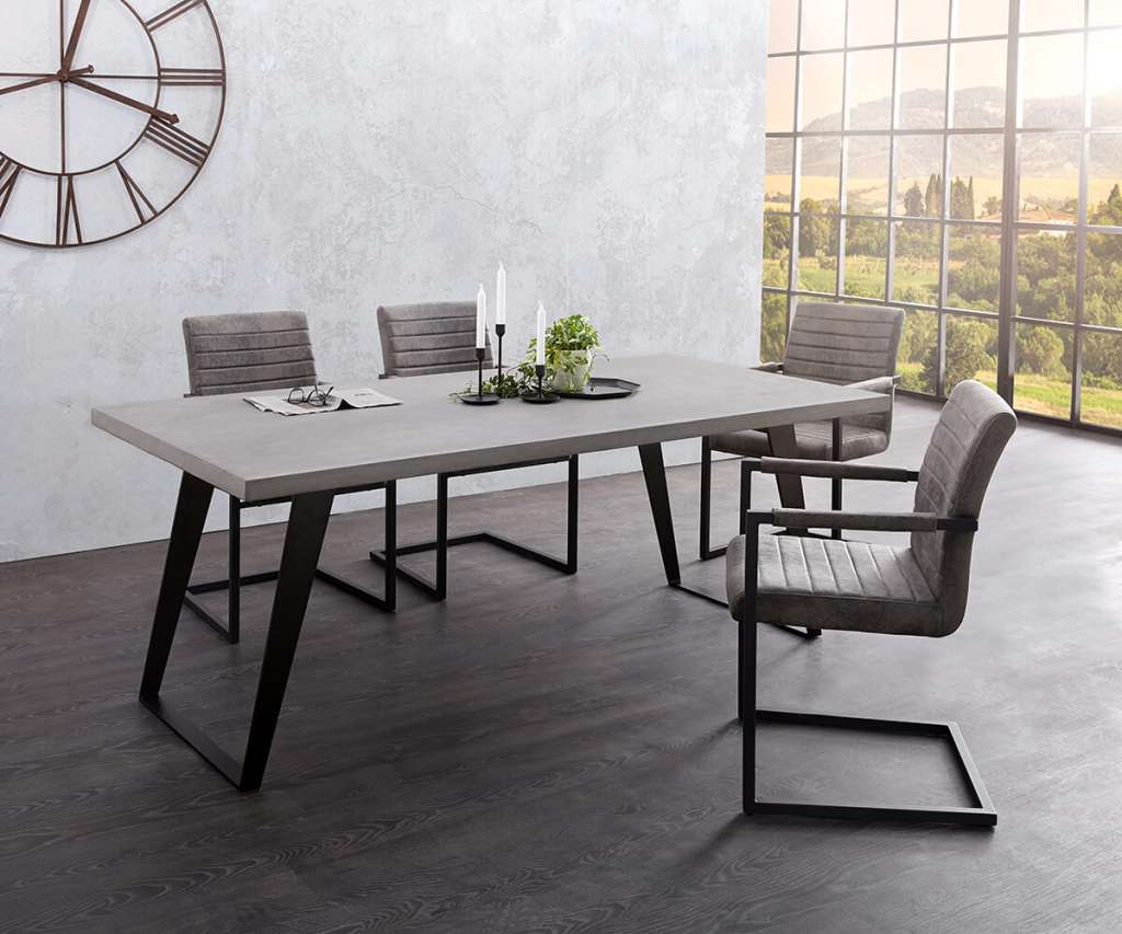 DELIFE Esstisch Cement-Edge 200x100 cm Grau Beton Gestell schräg schwarz, Esstische