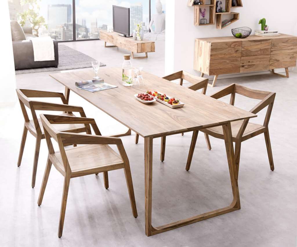 DELIFE Designer-Esstisch Wyatt 200x90 cm Sheesham Natur, Esstische