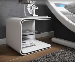 DELIFE Nachttisch Oscar 52x40 cm Weiss mit LED und Glasablage, Nachttische