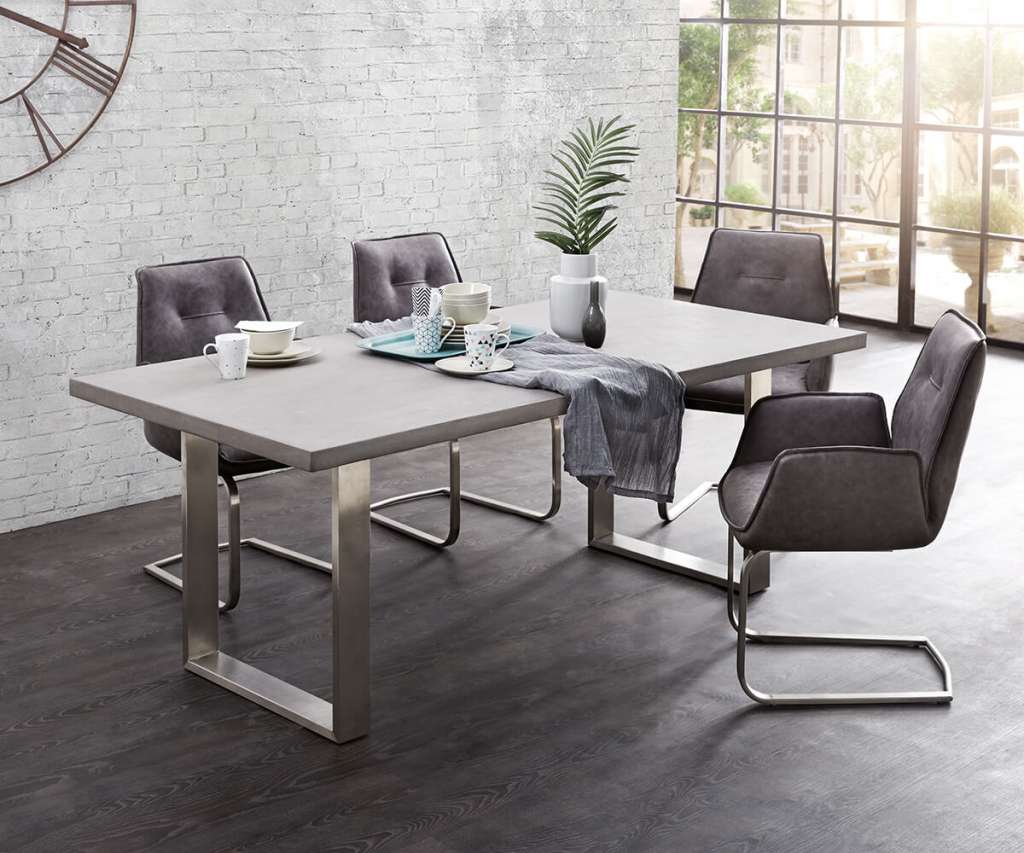 DELIFE Esstisch Cement-Edge 200x100 cm Grau Beton Gestell schmal, Esstische