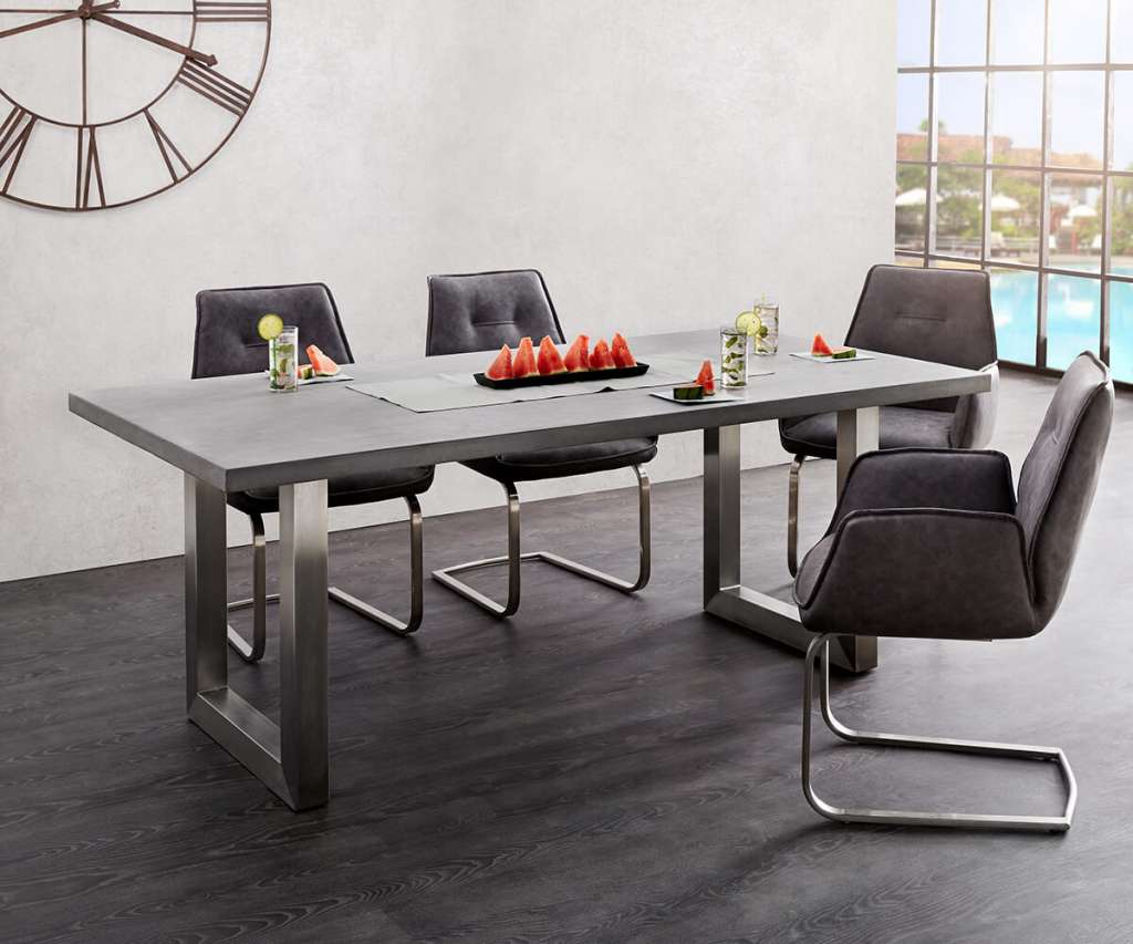 DELIFE Esstisch Cement-Edge 200x100 cm Grau Beton Gestell breit, Esstische