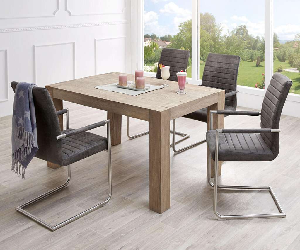 DELIFE Esstisch Indra Akazie Champagner 140x90 Beine durchgestossen, Esstische