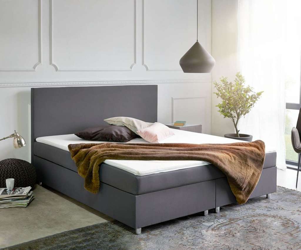 DELIFE Boxspringbett Cloud 180x200 cm Grau Topper und Matratze, Boxspringbetten