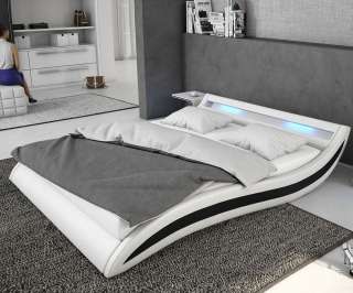 DELIFE Polsterbett Adonia 140x200 cm Weiss Schwarz mit LED, Polsterbetten