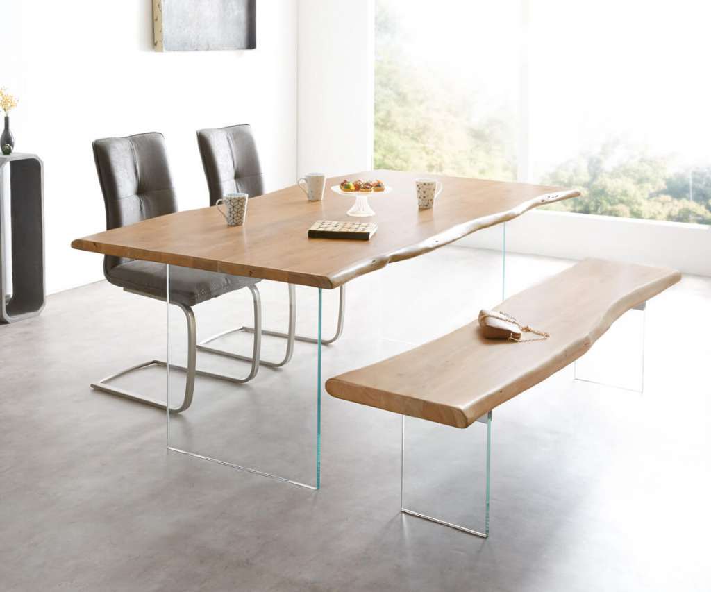DELIFE Baumtisch Live-Edge 200x100 Akazie Natur Platte 3,5 cm Glasbeine, Esstische, Baumkantenmöbel, Massivholzmöbel, Massivholz, Baumkante, Wolf Live Edge