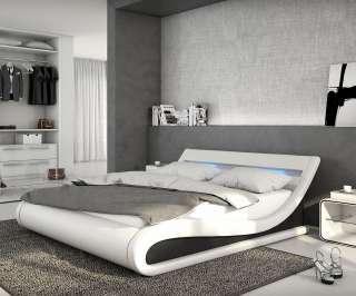 DELIFE Polsterbett Belana 180x200 Weiss Schwarz inklusive LED, Polsterbetten