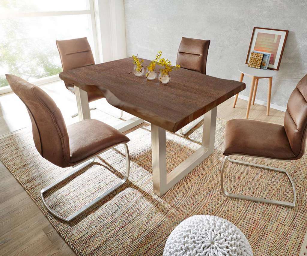 DELIFE Baumtisch Live-Edge 180x90 Akazie Braun Platte 5,5 cm Gestell breit, Esstische, Baumkantenmöbel, Massivholzmöbel, Massivholz, Baumkante, Wolf Live Edge