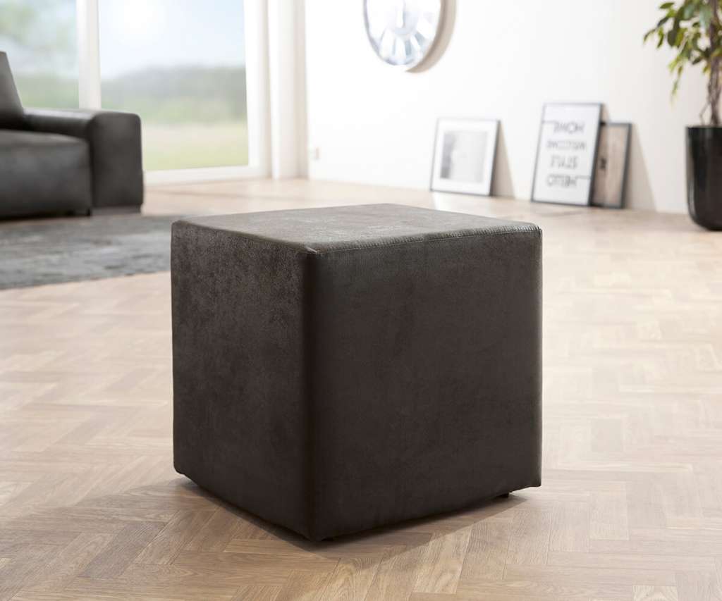 DELIFE Sitzwürfel Dado 45x45 cm Anthrazit Antik Optik Hocker, Sitzhocker / Sitzwürfel