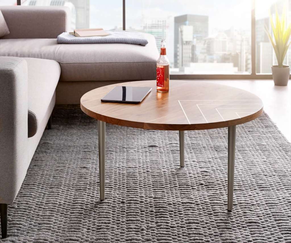 DELIFE Couchtisch Metropolitan 80 cm Akazie Natur Edelstahl rund, Beistelltische